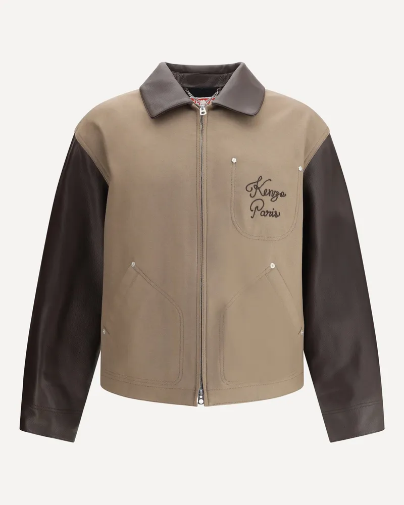 Kenzo Wool and leather college Jacket Male Brown