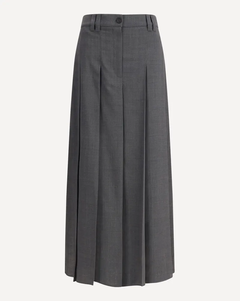 Brunello Cucinelli Pleated long Skirt in virgin wool techno gauze Female Grey