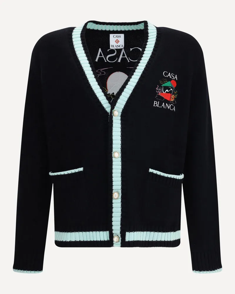 Casablanca Paris Merino Wool embroidered Cardigan Male Black