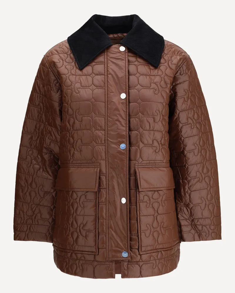 Ganni Shiny Quilt Midi Jacket Female Brown