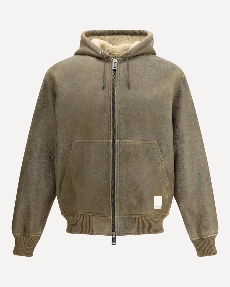 Emporio Armani Leather bomber Jacket Male Brown
