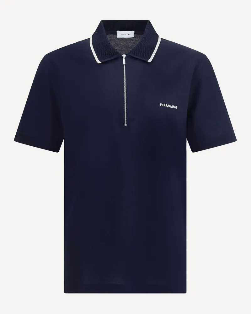 Ferragamo Zip Polo Shirt Male Blue