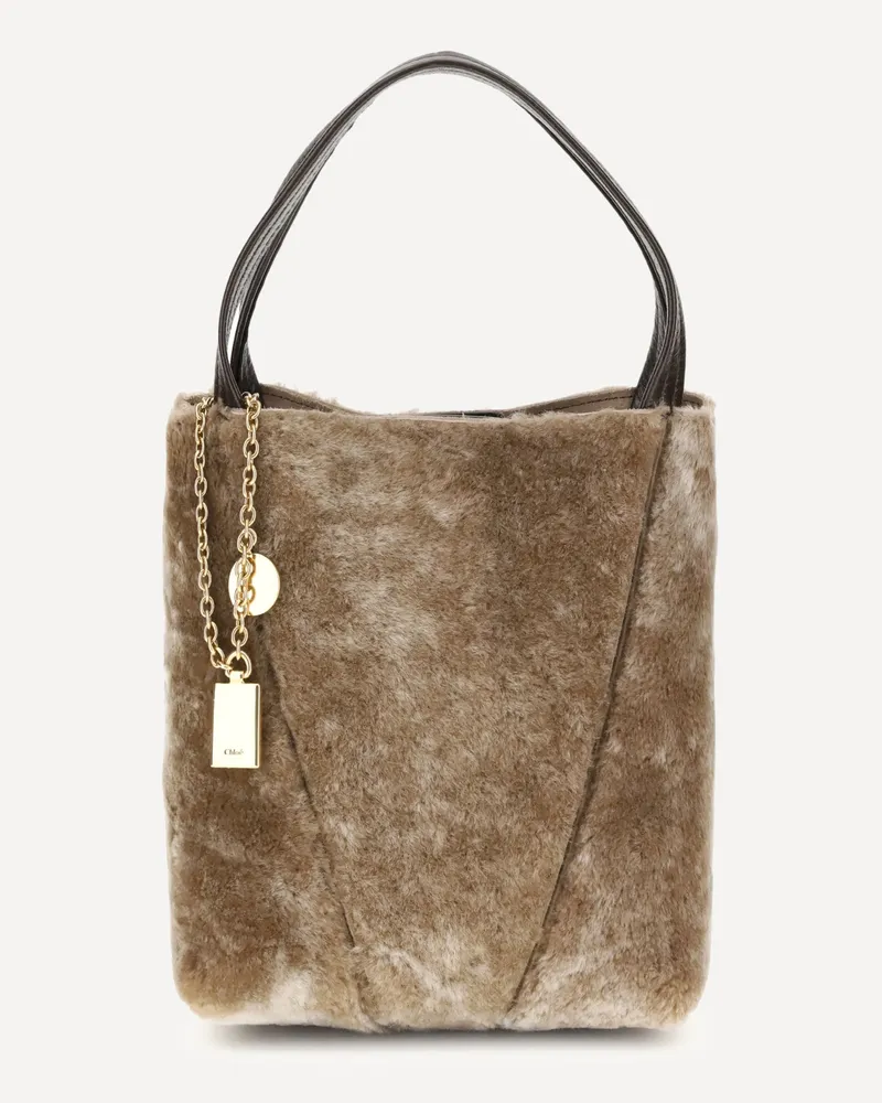 Chloé Shearling small Spin Tote Bag Female Beige