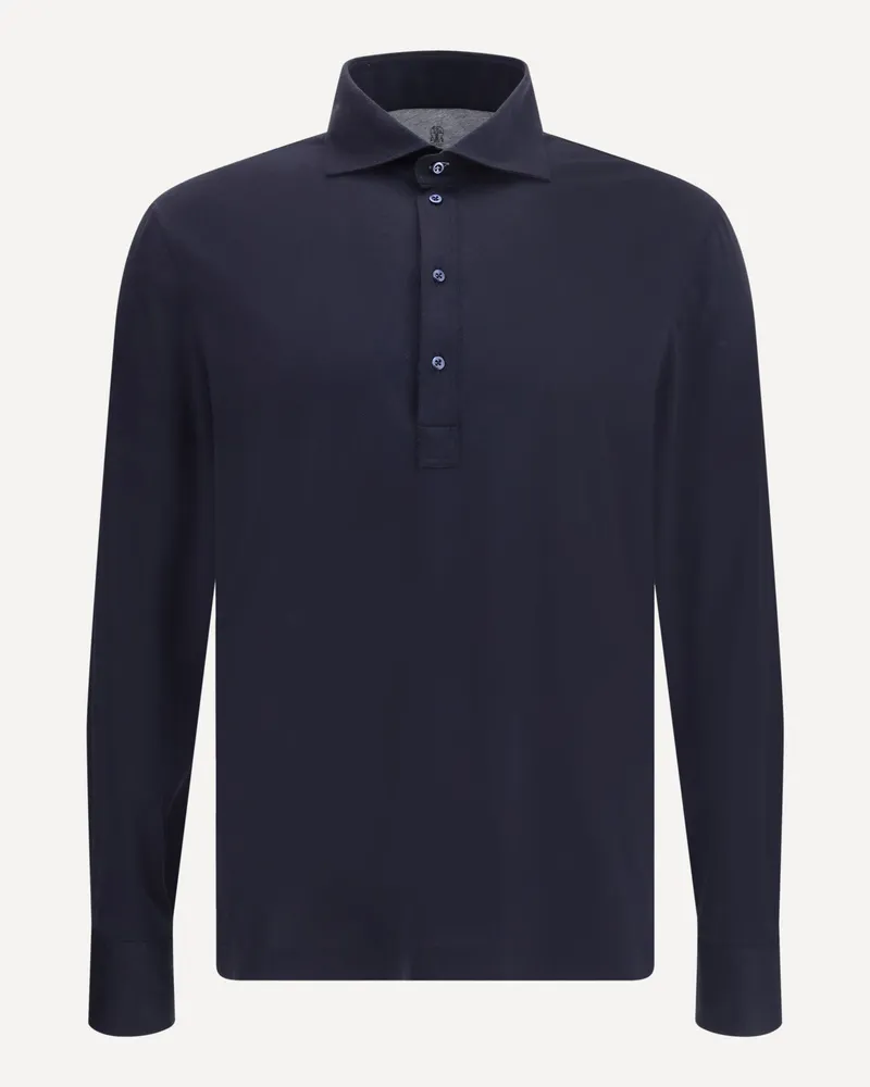 Brunello Cucinelli Silk Long Sleeve Jersey Male Blue