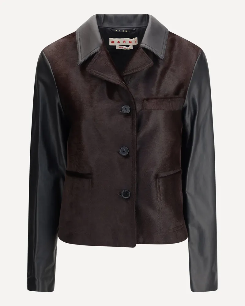 Marni Leather Jacket with Pony hair inserts Female Black