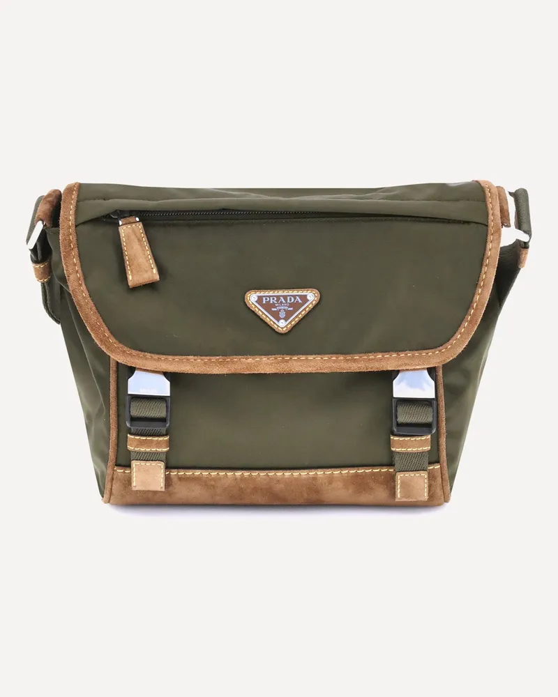 Prada Re-Nylon and leather medium Shoulder Bag Male Green