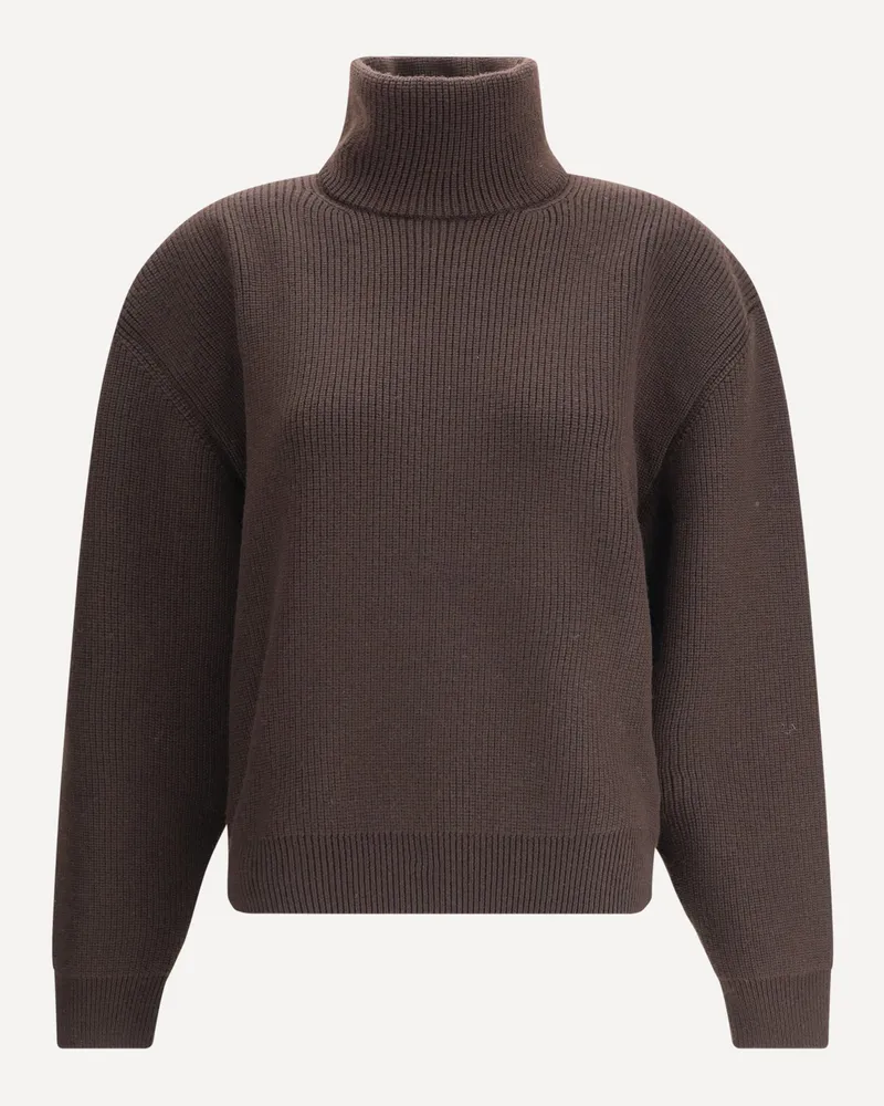 Saint Laurent Chunky Wool Knit Pullover Female Brown