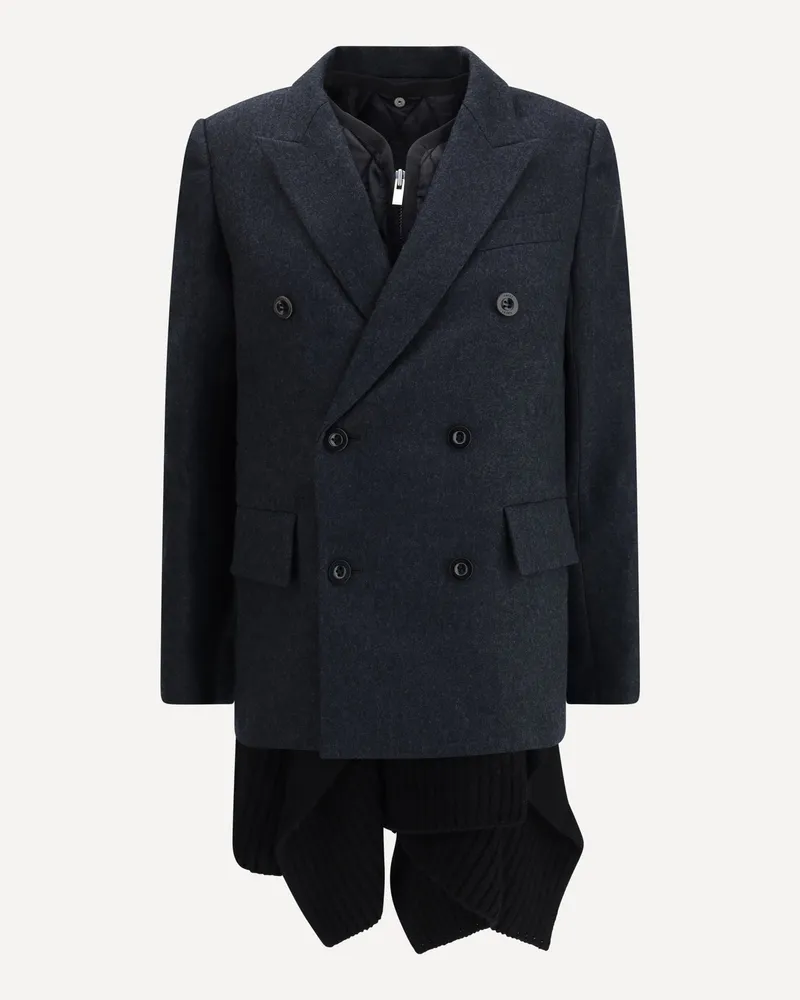 Sacai Wool Melton and Wool Knit Jacket Female Grey