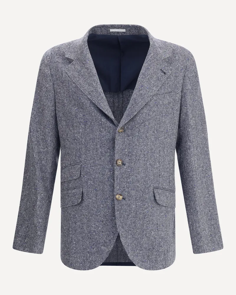 Brunello Cucinelli Herringbone Blazer Male Blue