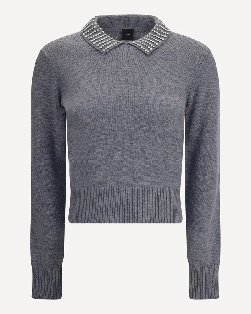Pinko Rhinestone-decorated collar Sweater Female Grey