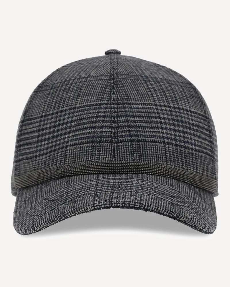 Brunello Cucinelli Prince of Wales Fabric Baseball Hat with Shiny Band Female Grey