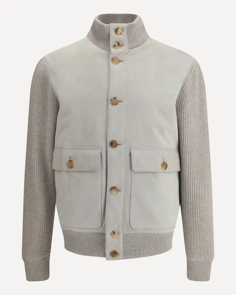 Brunello Cucinelli Suede Jacket Male Grey