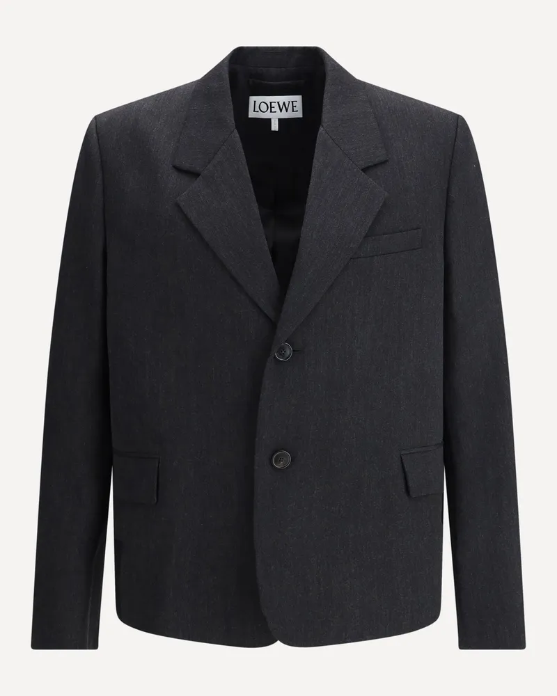 Loewe Single-Breasted Jacket in Wool Gabardine Male Grey
