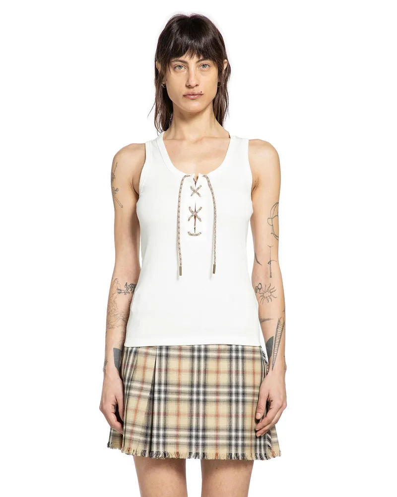Burberry Check Trim Cotton Blend Tank Top Off-white