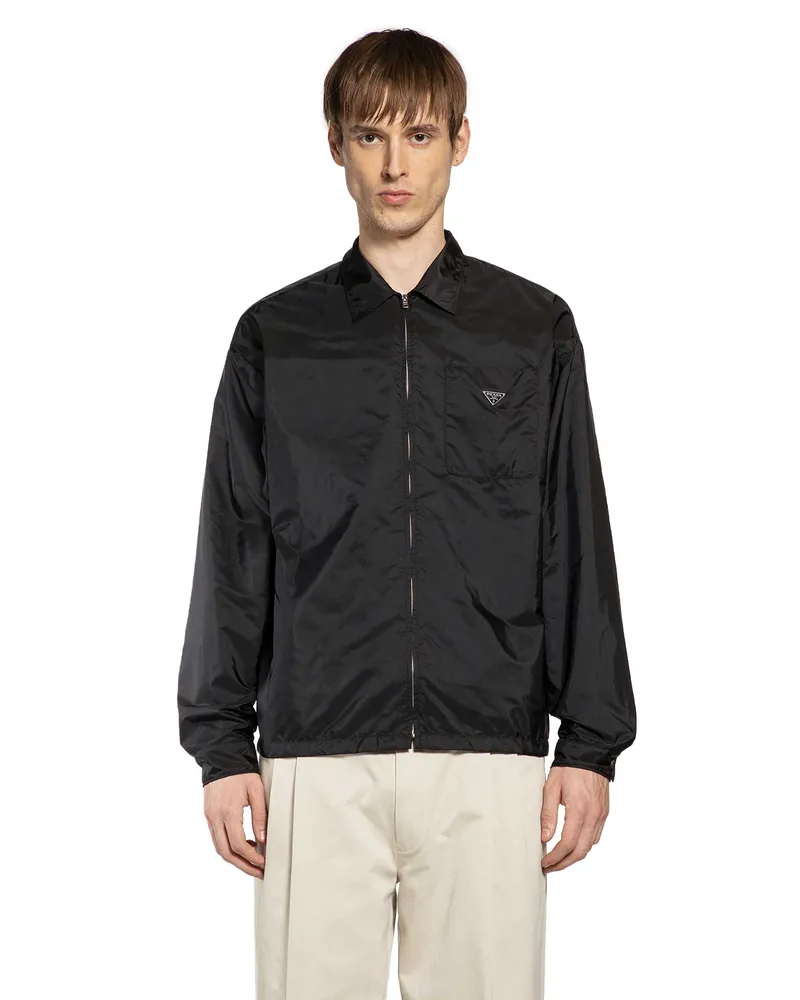 Prada Re-nylon Zip-Up Shirt Black