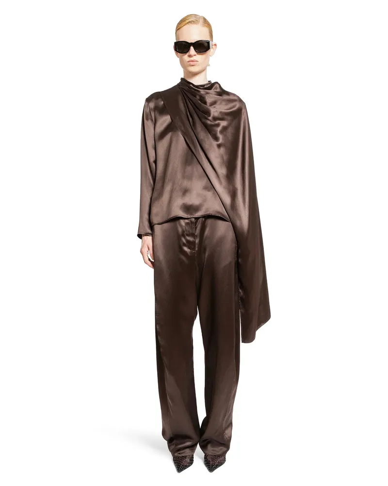 Magda Butrym Draped Silk Blouse Brown