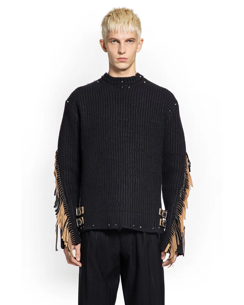 Prada Wool Sweater with Fringes and Studs Black