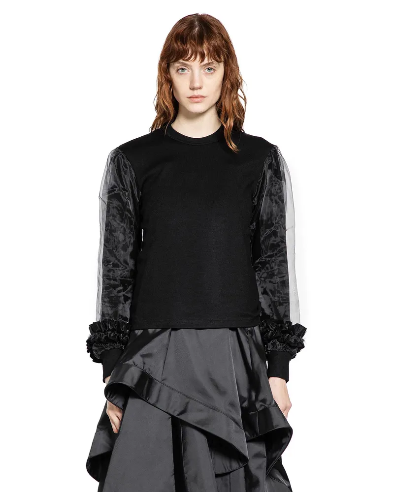 Noir Kei Ninomiya Wool Jersey and Tulle Long Sleeve T-Shirt Black