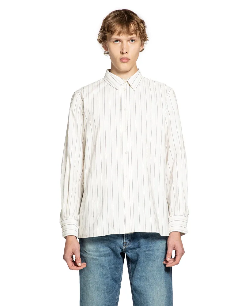 Saint Laurent Cassandre Striped Shirt White