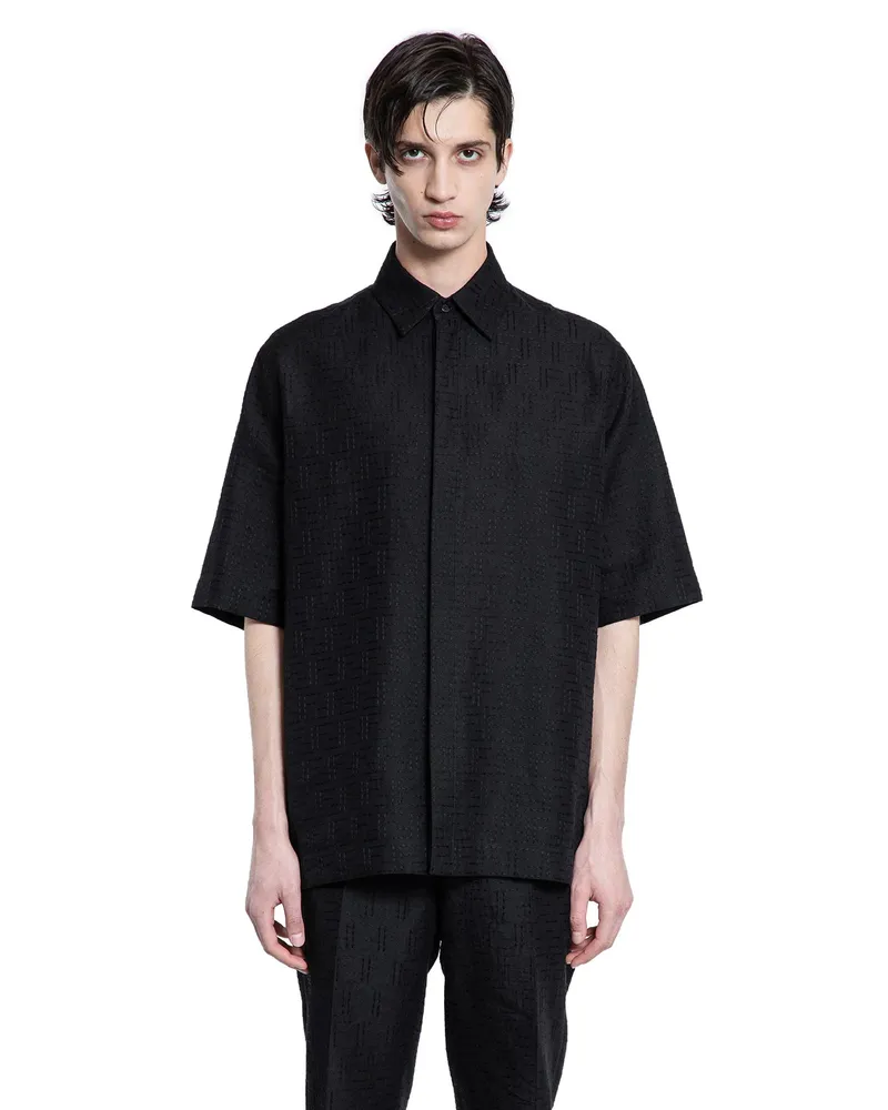 Fendi FF Linen Jacquard Short Sleeve Shirt Black
