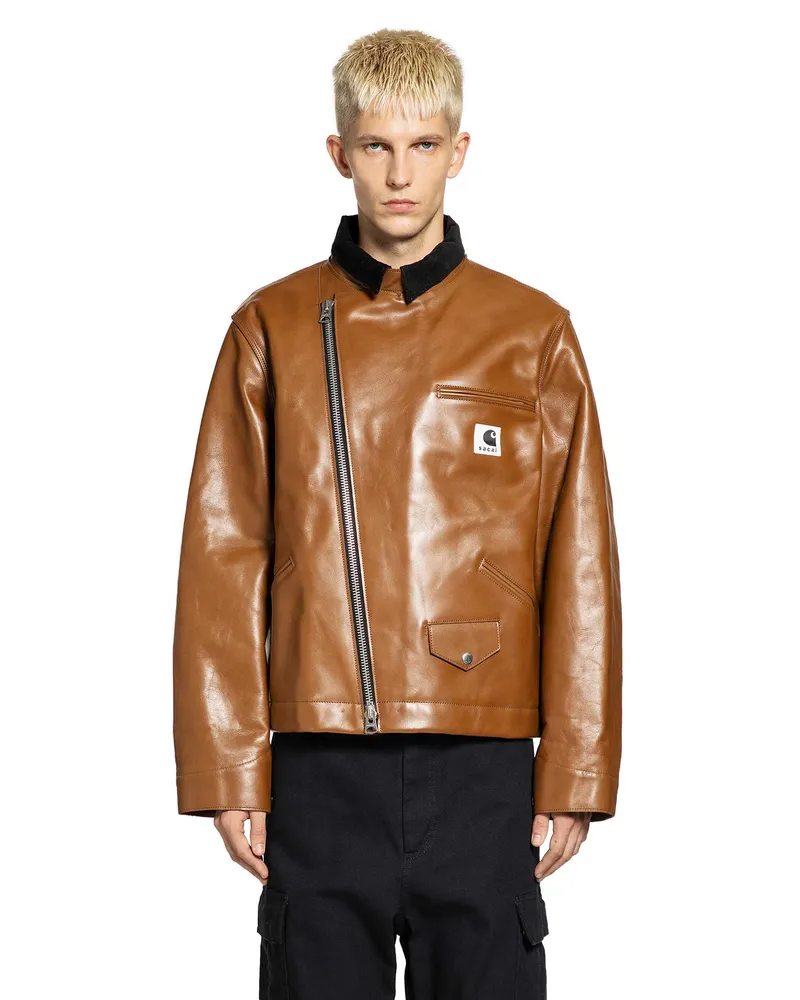 Sacai Carhartt WIP Collaboration Leather Jacket Beige