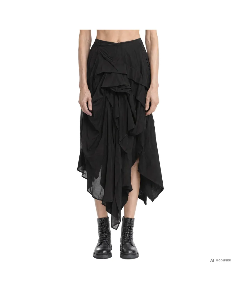 Yohji Yamamoto Twill Tucked Voluminous Skirt Black