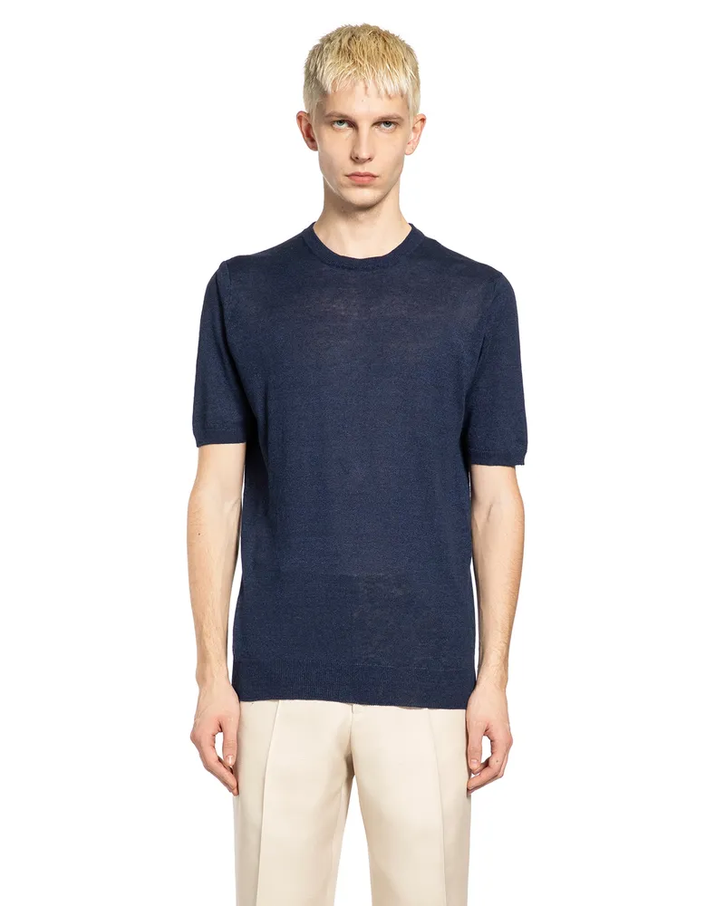 LARDINI Silk Knit T-Shirt Blue