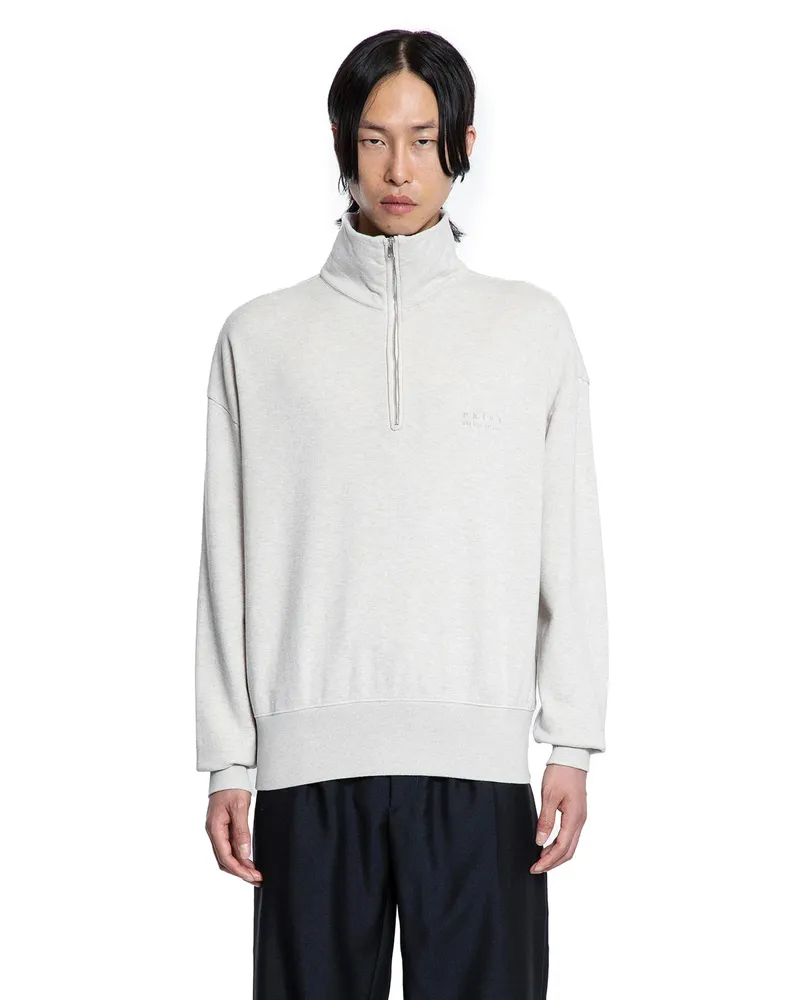 Prada Soft Cotton Quarter-Zip Sweatshirt Off-white