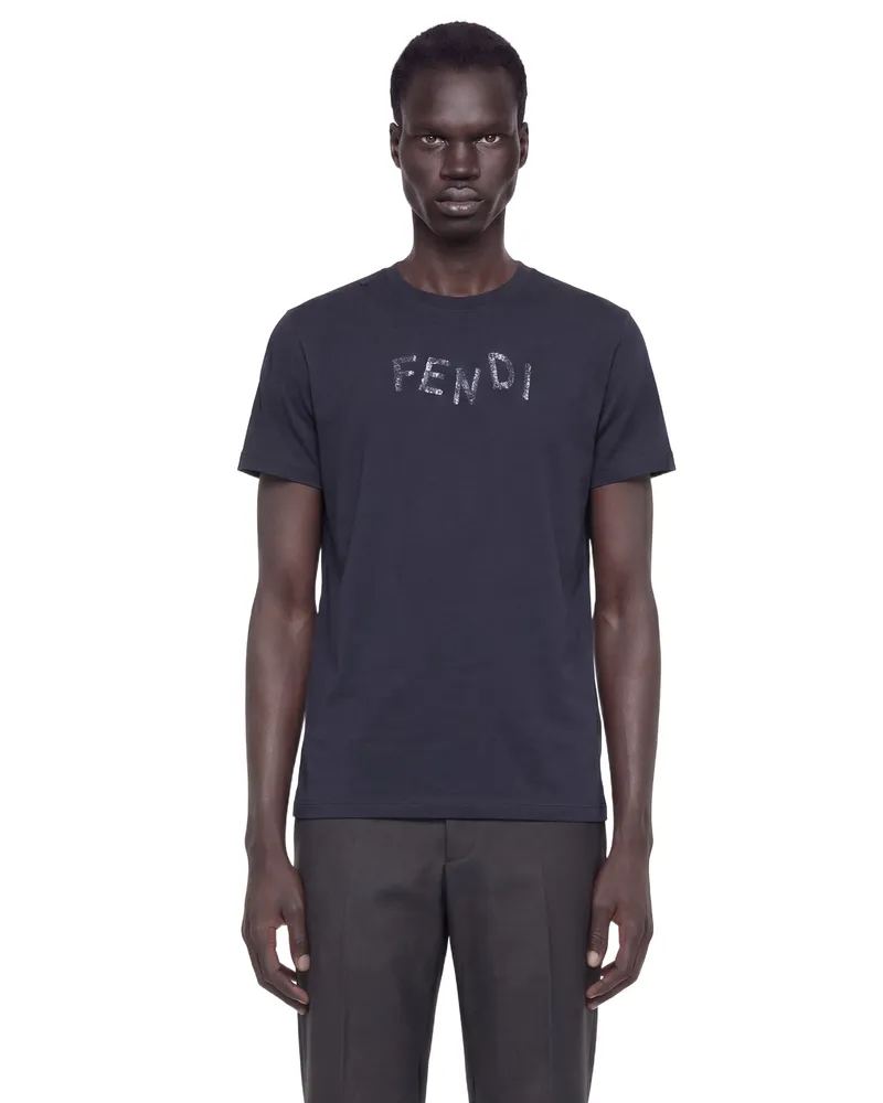 Fendi Logo Cotton T-Shirt Blue