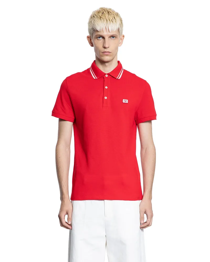 Valentino Garavani VLogo Patch Cotton Piqué Polo Shirt Red