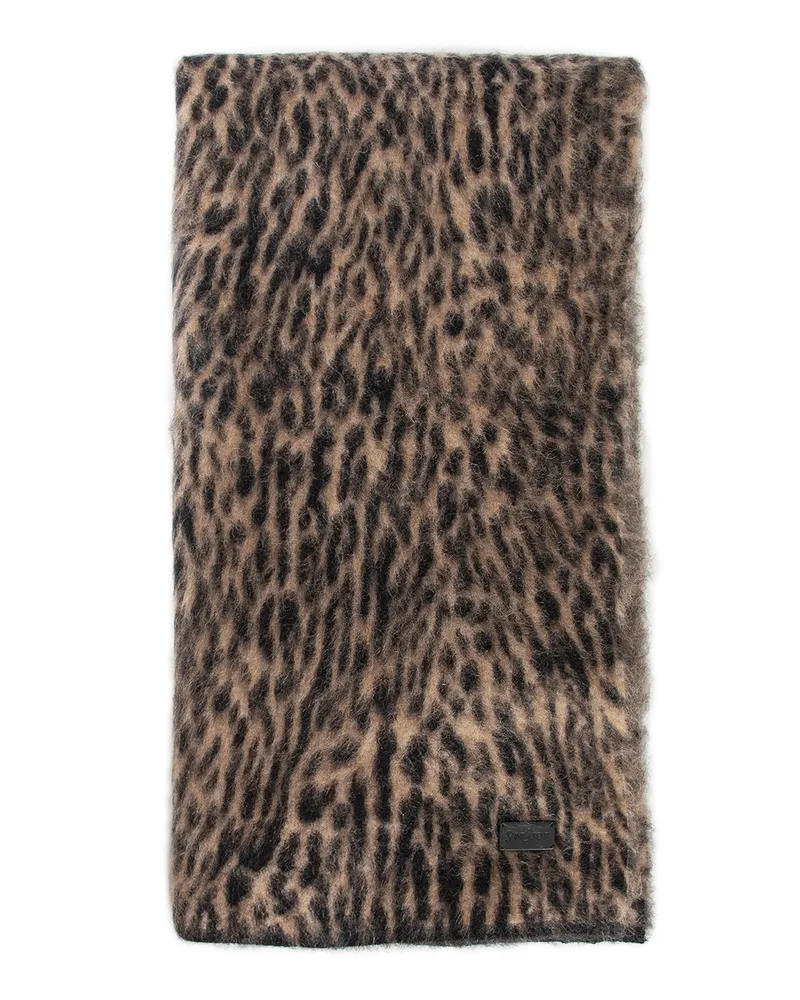 Saint Laurent Leopard-Print Scarf Beige