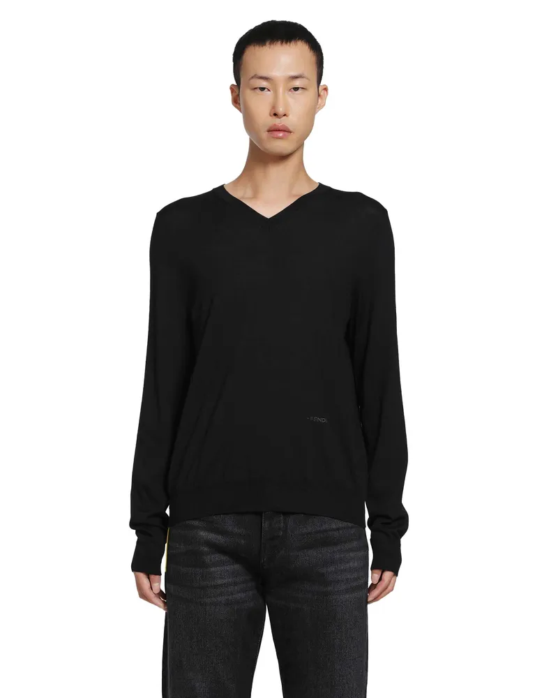 Fendi Wool V-Neck Sweater Black