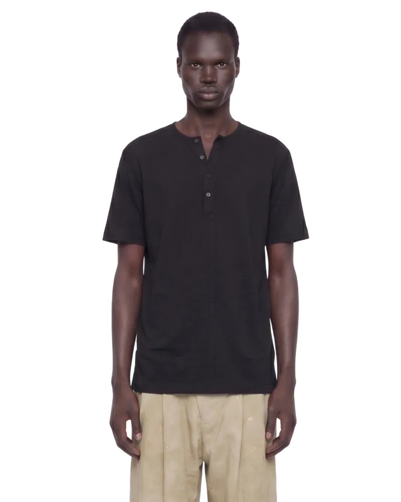 Ziggy Chen Henley Neck Gathered T-shirt Black