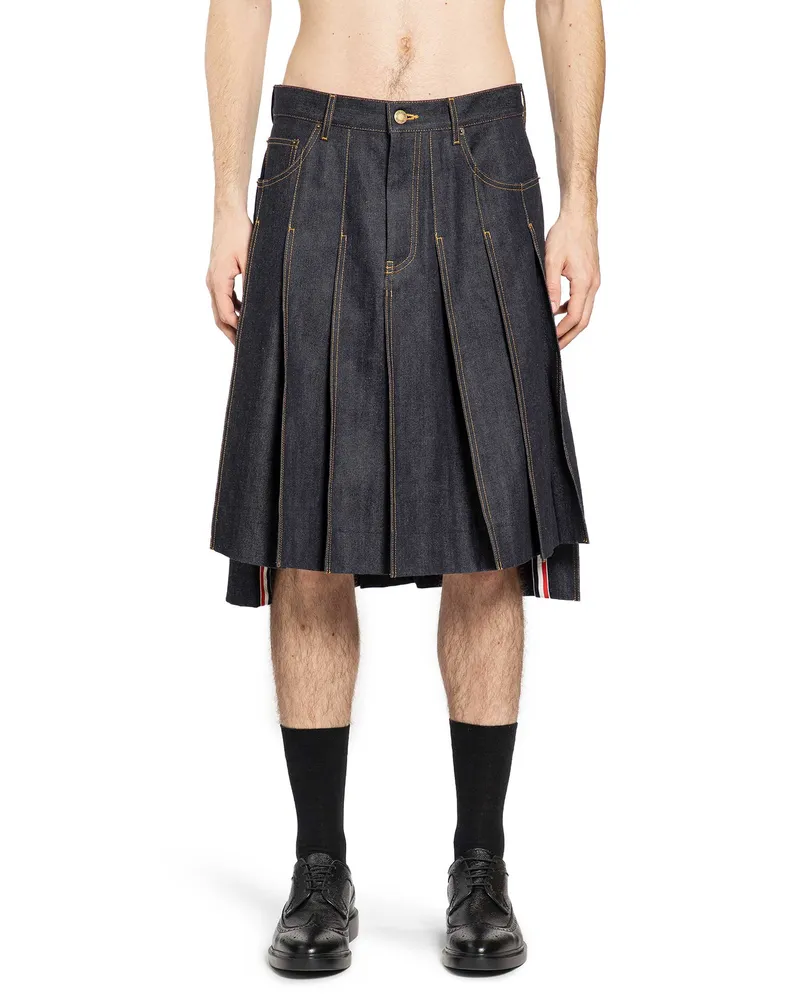 Thom Browne 5 Pocket Pleated Skirt in Japanese Selvedge Denim Blue