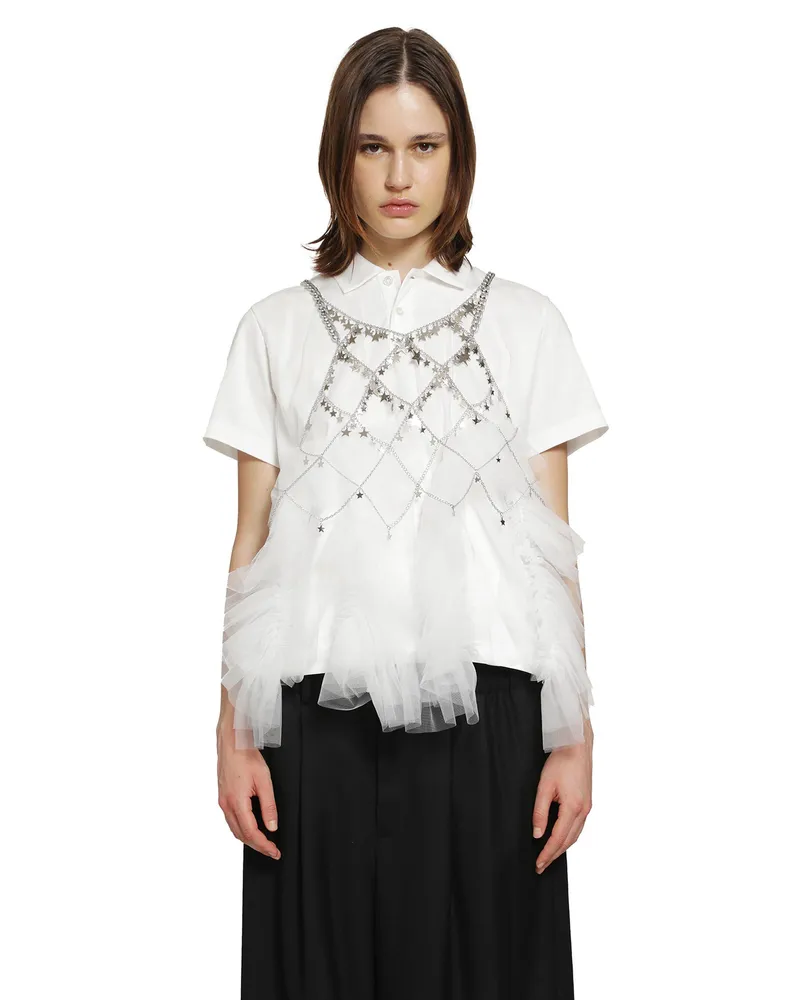 Noir Kei Ninomiya Link Chain Crop Top with Stars Silver