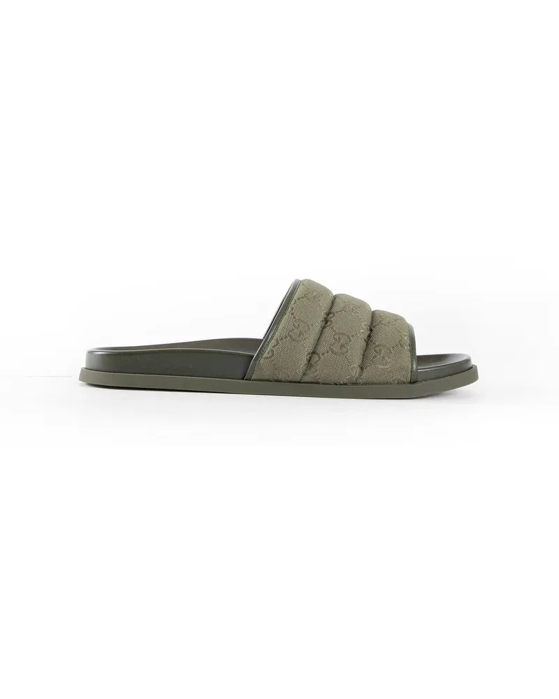 Gucci Padded GG Canvas Slides Green