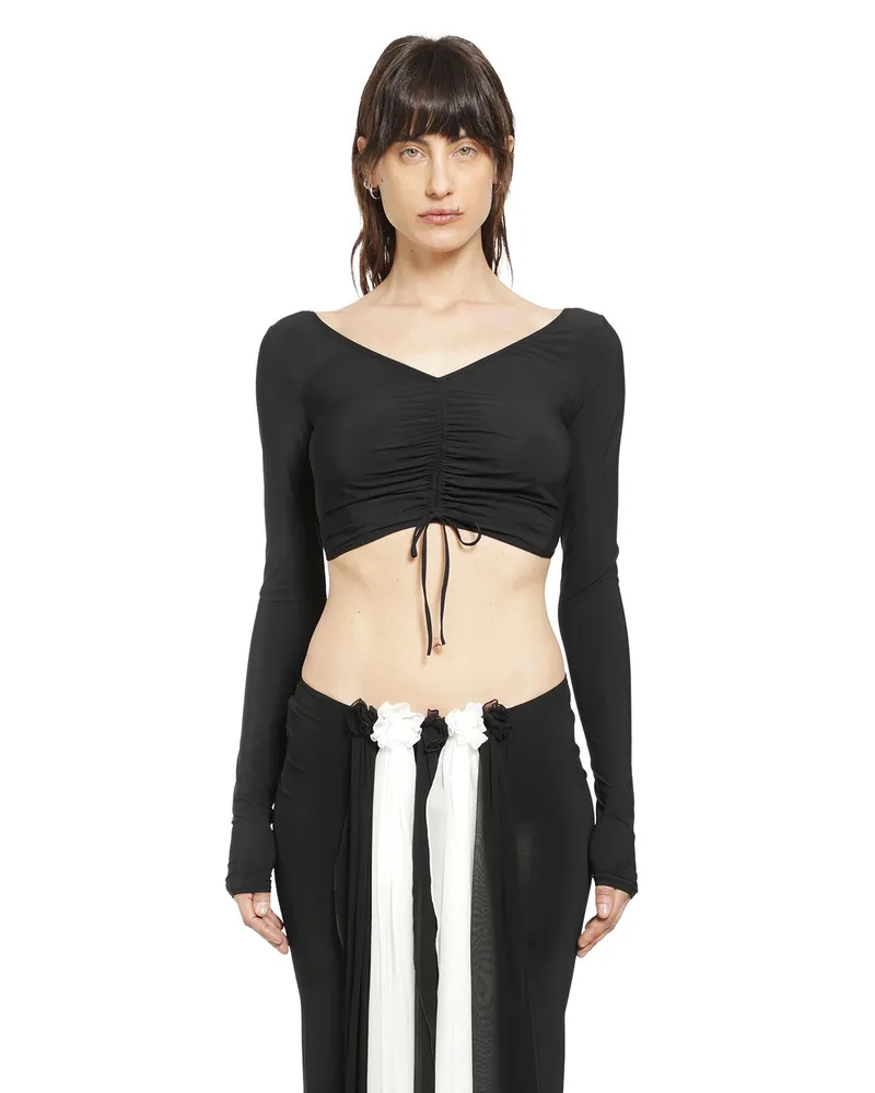 Nensi Dojaka Ruched Ballet Long Sleeve Top Black