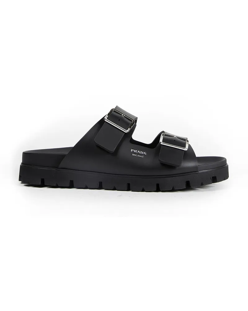 Prada Buckled Rubber Slides Black