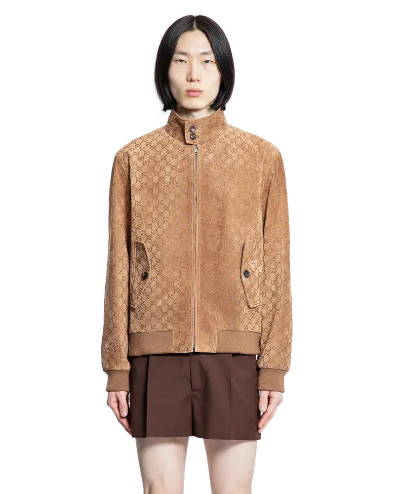 Gucci GG Suede Bomber Jacket Brown