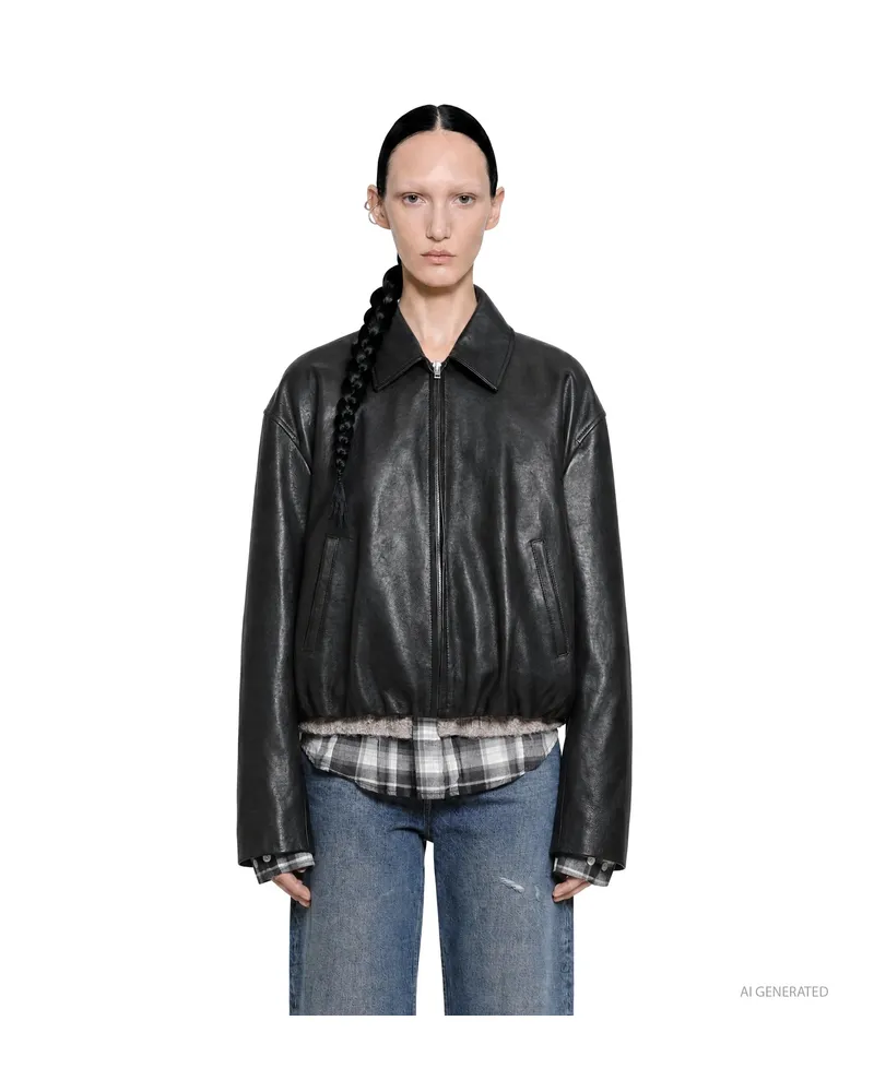 Acne Studios Leather Bomber Jacket Black
