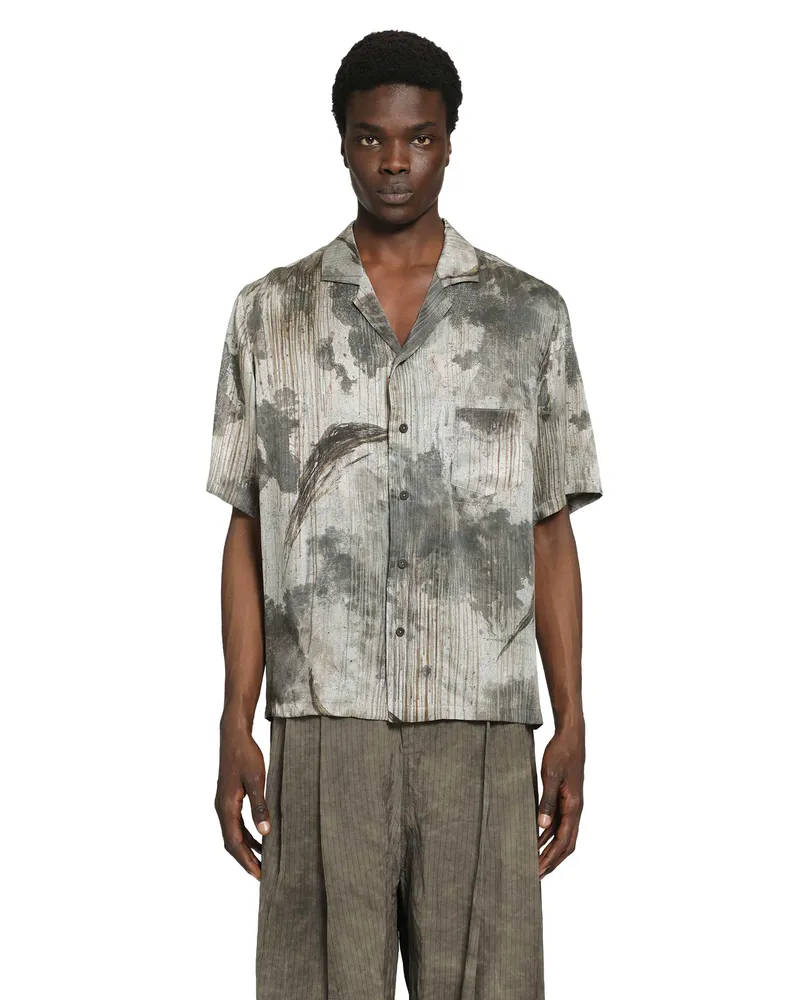 Ziggy Chen Digital Print Short Sleeve Pocket Shirt Grey