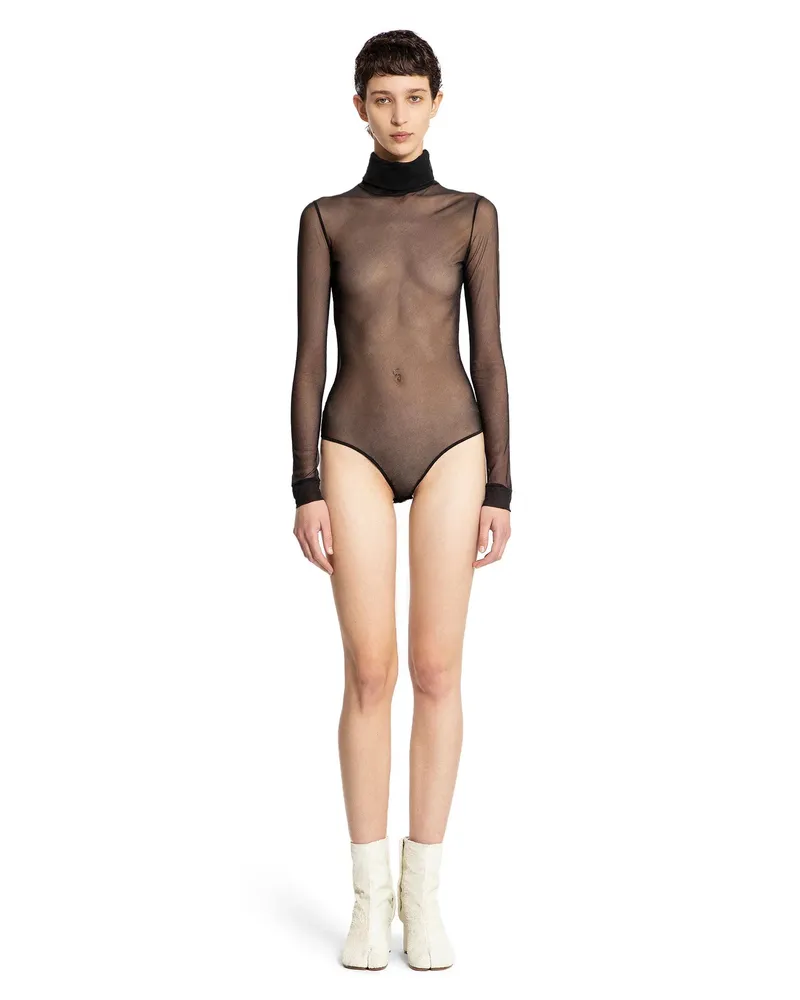 Maison Margiela Nylon Sheer Turtleneck Bodysuit Black