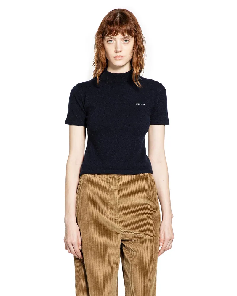 Miu Miu Cashmere Short Sleeve Sweater Blue