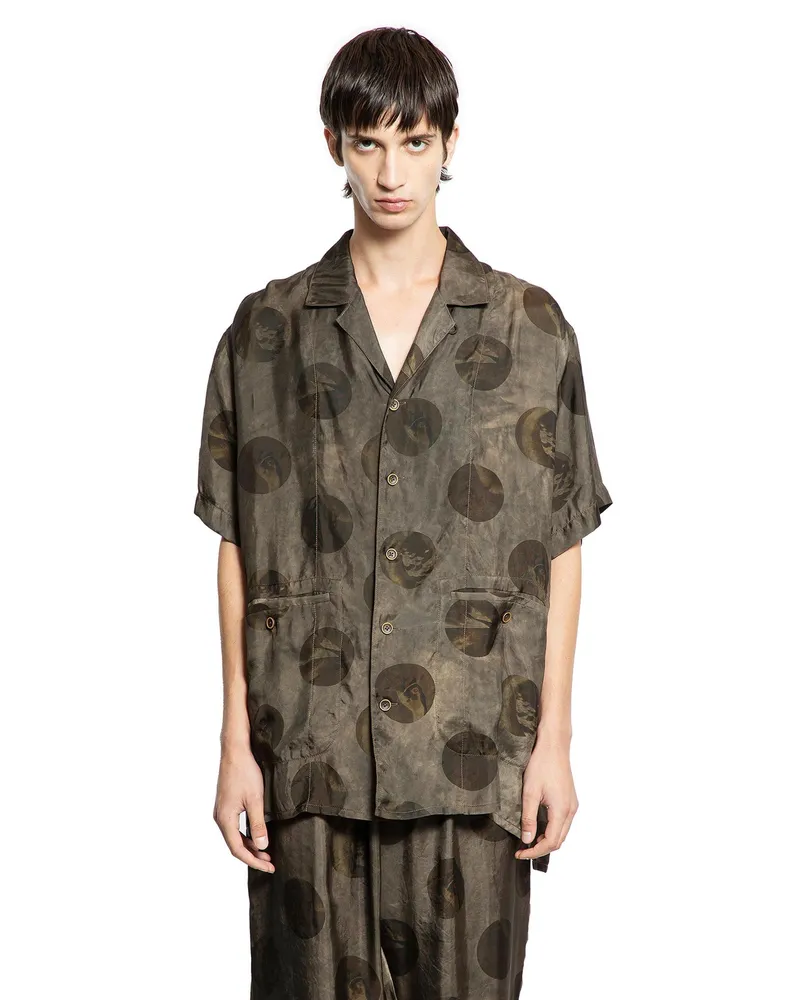 Uma Wang Graphic Polkadot Jacquard Short Sleeve Shirt Brown