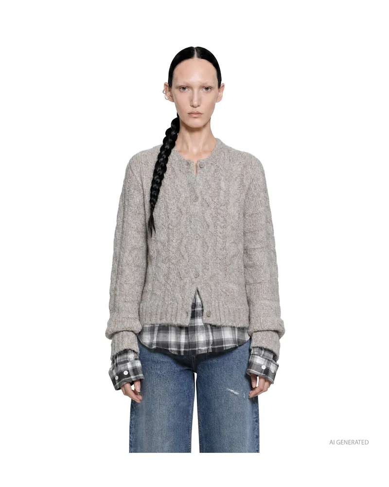 Acne Studios Layered Cable Knit Cardigan Beige