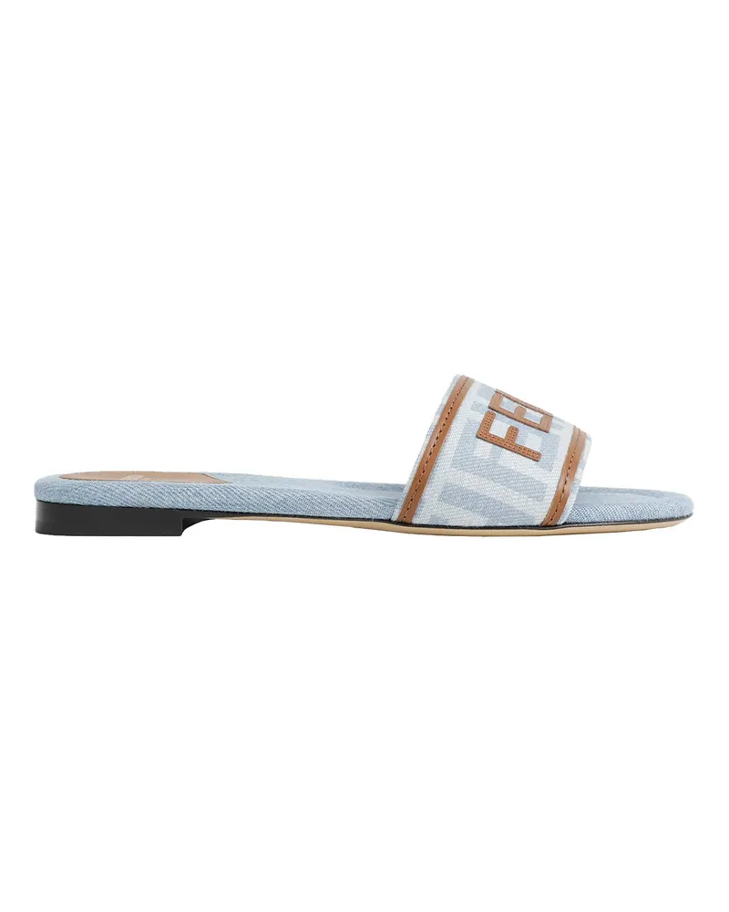 Fendi FF Nylon Denim and Leather Sllides Blue