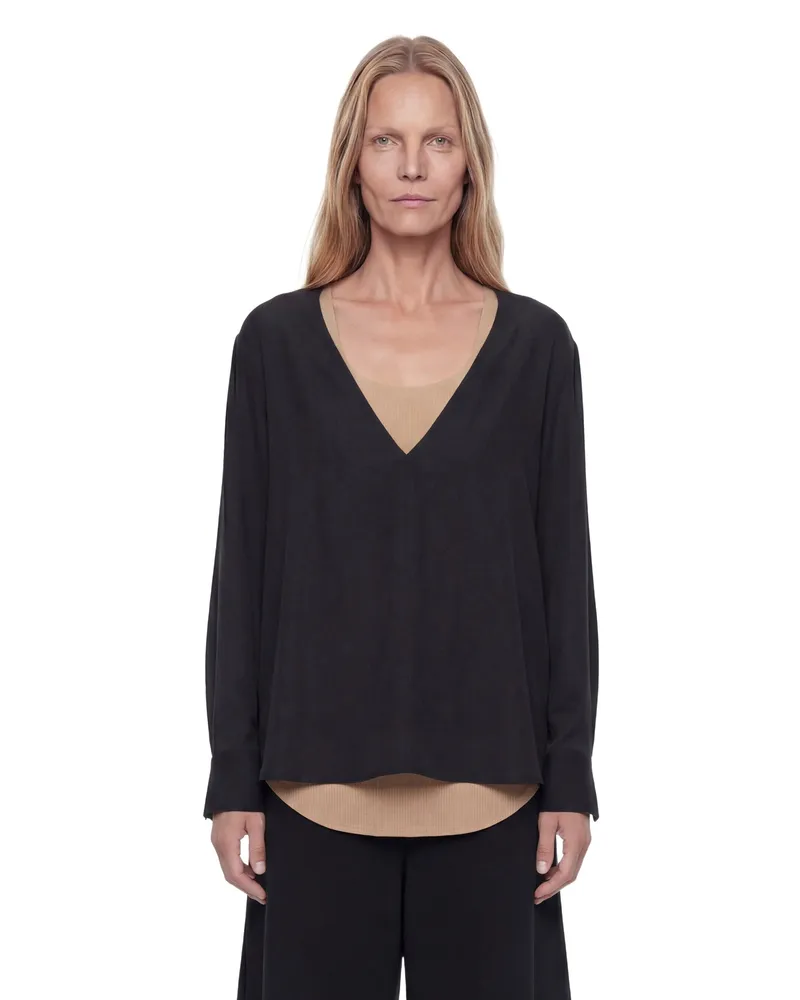 Totême V-Neck Tweed Blouse Black