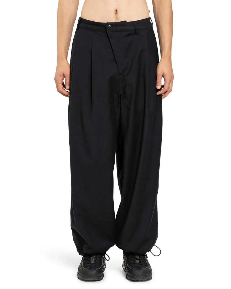 maharishi Pantaloni a Pieghe in Lana Asimmetrici Black