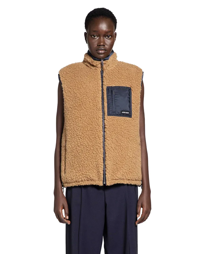 Miu Miu Technical Pongé Teddy Down Vest Beige