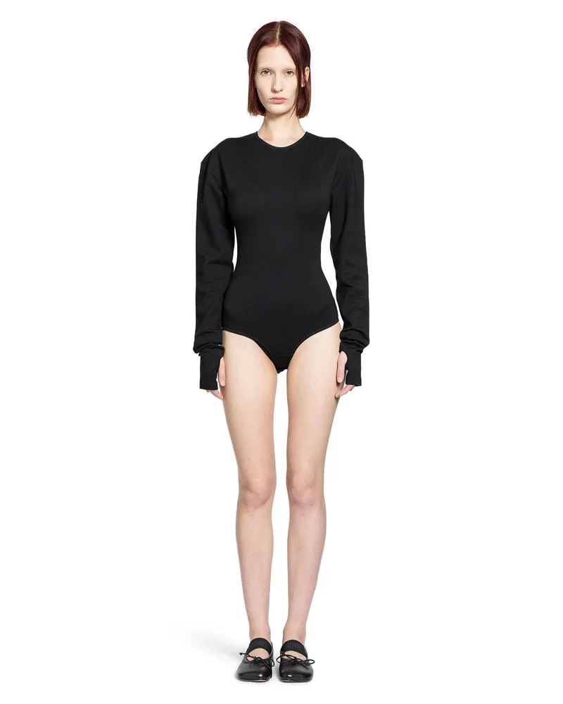 Maison Margiela Long Sleeve Bodysuit with Hand Gaiters Black